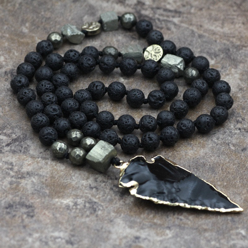 Buddha Stones Roca de Lava Natural Yoga Meditación Collar Flecha Colgante