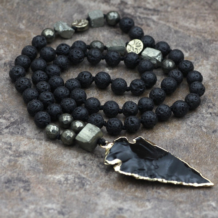 Buddha Stones Roca de Lava Natural Yoga Meditación Collar Flecha Colgante