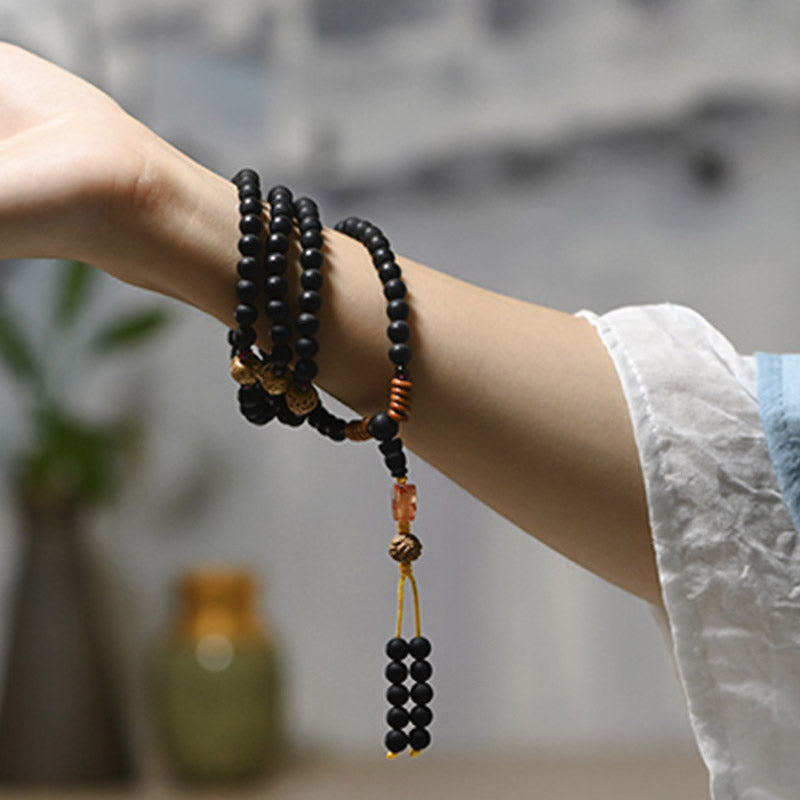 Pulsera curativa de ágata roja con semillas de ciprés tibetano Mala tibetano de Buddha Stones