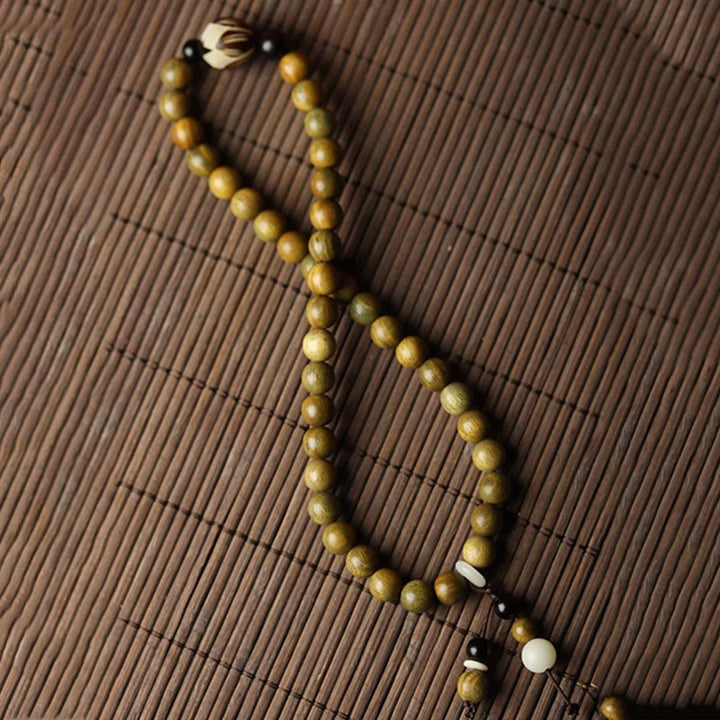 Pulsera de doble vuelta relajante con Buddha Stones, sándalo verde, semilla de Bodhi, loto