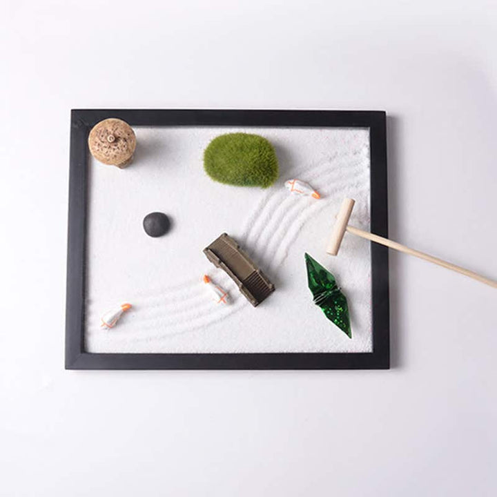 Pez Koi Pequeño Puente Hierba Paisaje Paz Meditación Zen Jardín Decoración