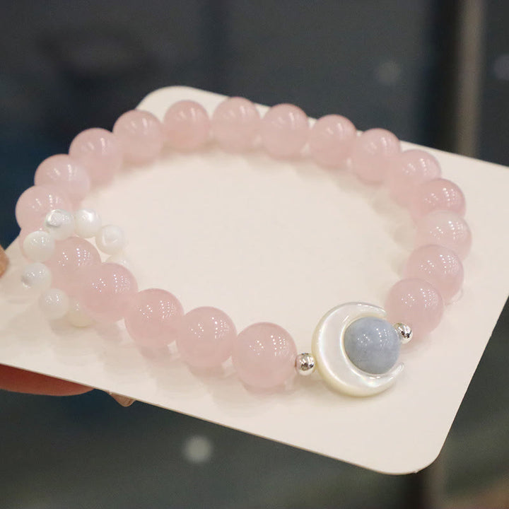 Pulsera de plata de ley 925 con Buddha Stones, amatista natural, aguamarina, cristal rosa, ojo de gato, luna creciente curativa - image 13