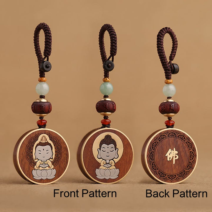 Buddha Stones, madera de ébano, palisandro, Buda Avalokitesvara Om Mani Padme Hum Balance, decoración para llavero de coche