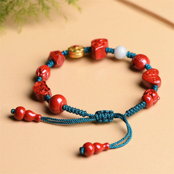 Pulsera de cuerda de bendición de Buda sonriente Om Mani Padme Hum de calabaza de cinabrio Natural