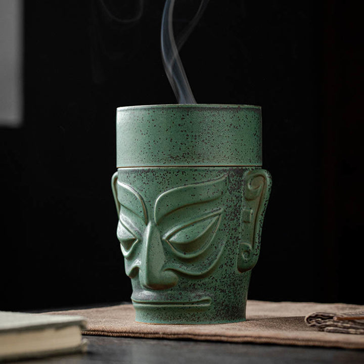 Buddha Stones Reliquias de la Edad de Bronce Máscara Sanxingdui Montículo de Tres Estrellas Quemador de Incienso curativo de cerámica