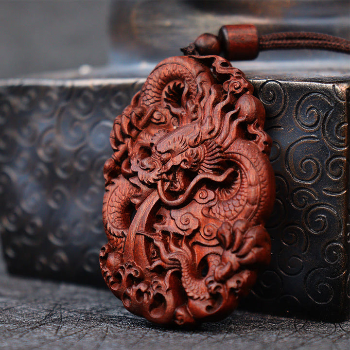 Buddha Stones, relámpago, madera de azufaifo, doble alivio del dragón, protege contra los espíritus malignos, colgante de collar