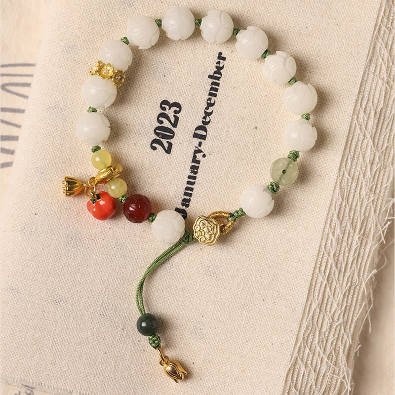 Pulsera de armonía de paz con cuentas de calabaza de loto y semillas de Bodhi naturales de Buddha Stones