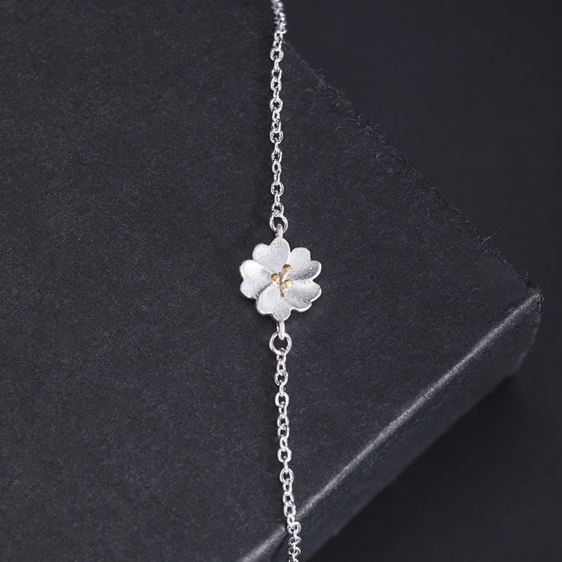 Pulsera de cadena con bendición de flor de cerezo de plata de ley 925 con Buddha Stones