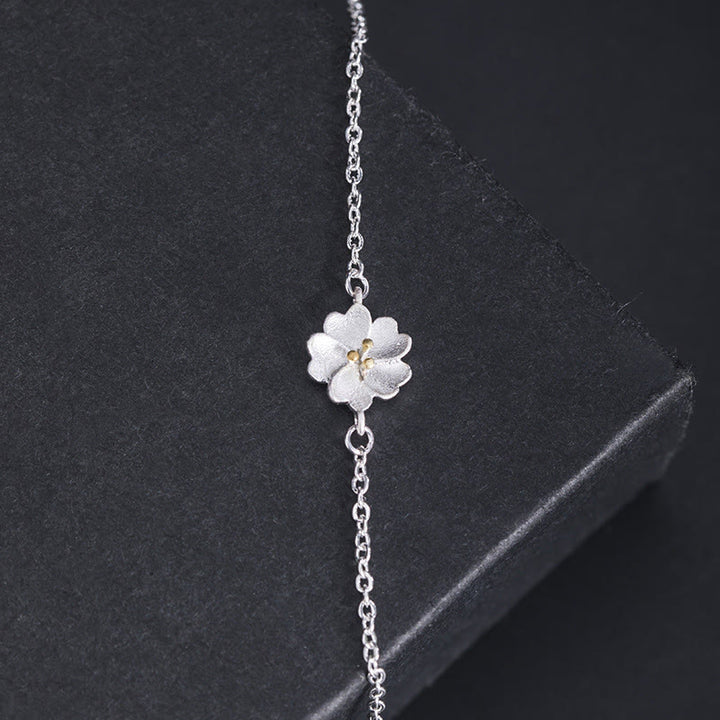 Pulsera de cadena con bendición de flor de cerezo de plata de ley 925 con Buddha Stones
