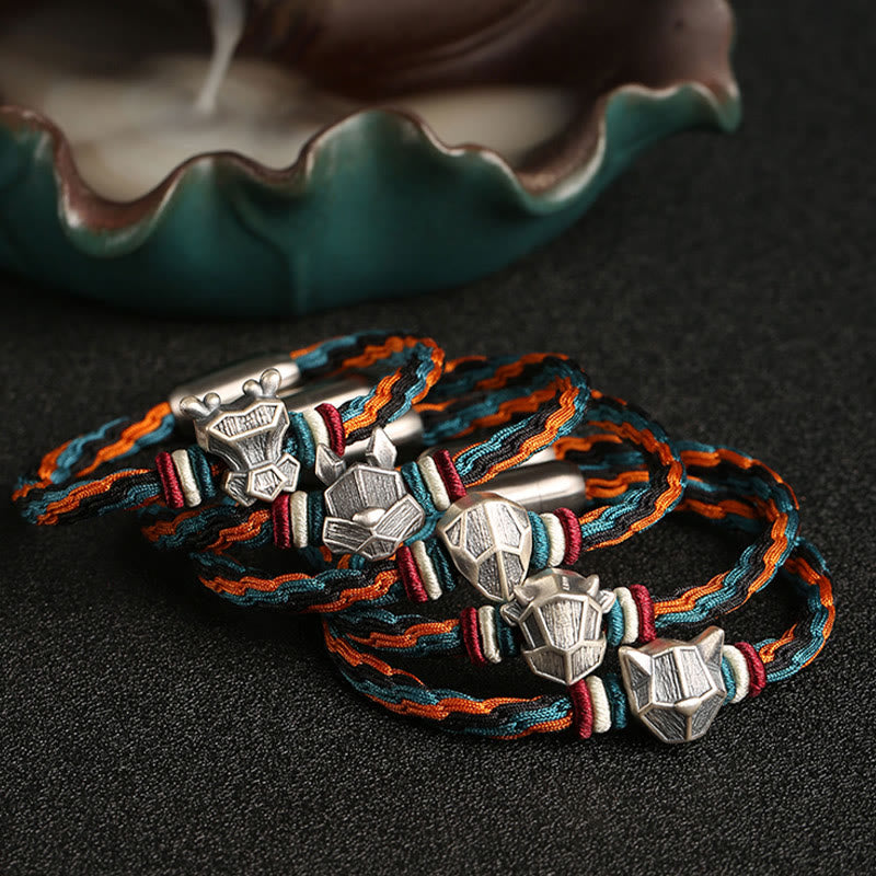 Pulsera de cuerda con nudo de reencarnación colorida, protección del zodiaco chino, Año del Dragón, plata de ley 999 hecha a mano con Buddha Stones