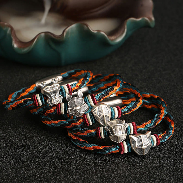 Pulsera de cuerda con nudo de reencarnación colorida, protección del zodiaco chino, Año del Dragón, plata de ley 999 hecha a mano con Buddha Stones