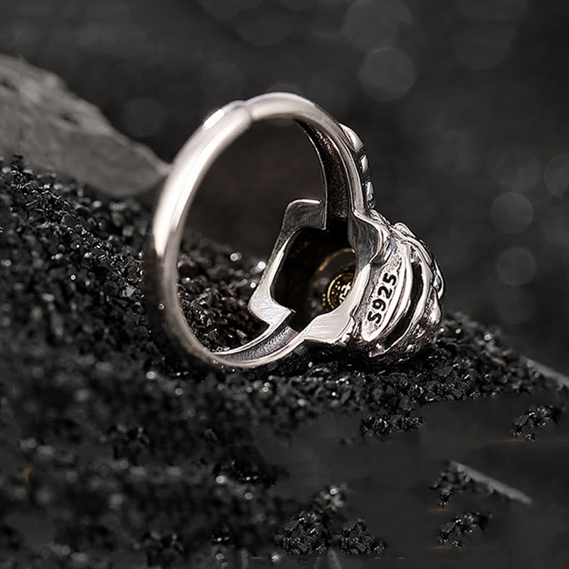 Anillo ajustable de plata de ley 925 con Buddha Stones PiXiu, moneda de cobre, riqueza