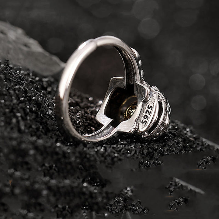 Anillo ajustable de plata de ley 925 con Buddha Stones PiXiu, moneda de cobre, riqueza