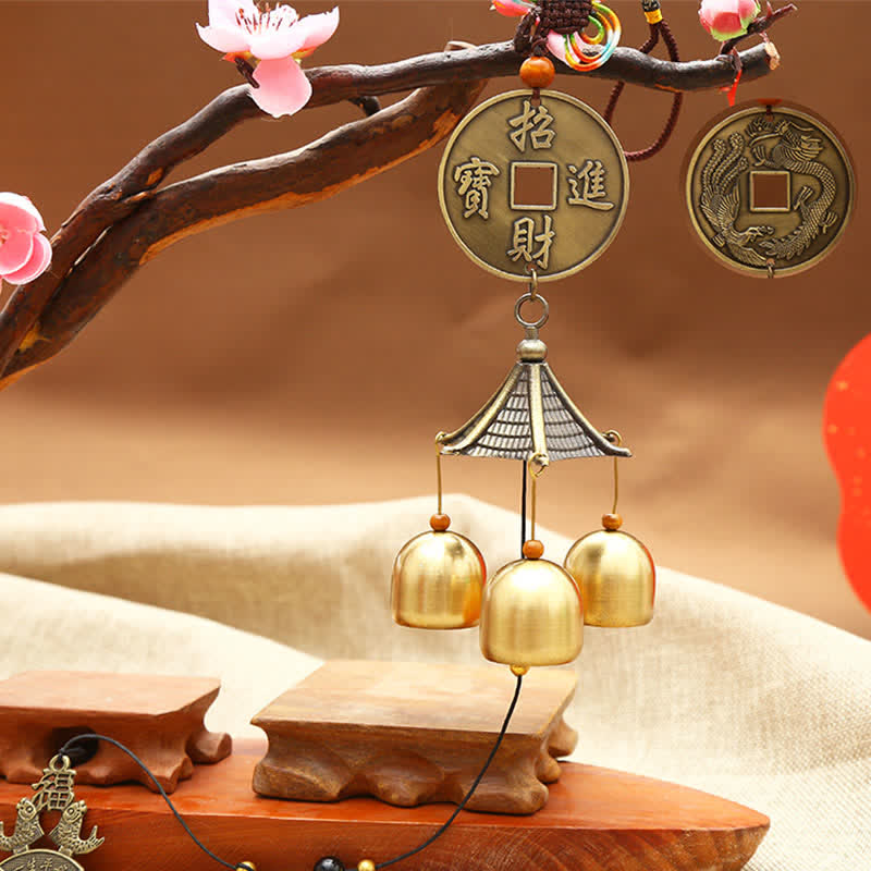 Feng Shui-moneda de cobre, pez Koi, Bagua Kirin, campana de viento, decoración colgante de pared de la suerte - Para atraer riqueza y tesoros - image 0