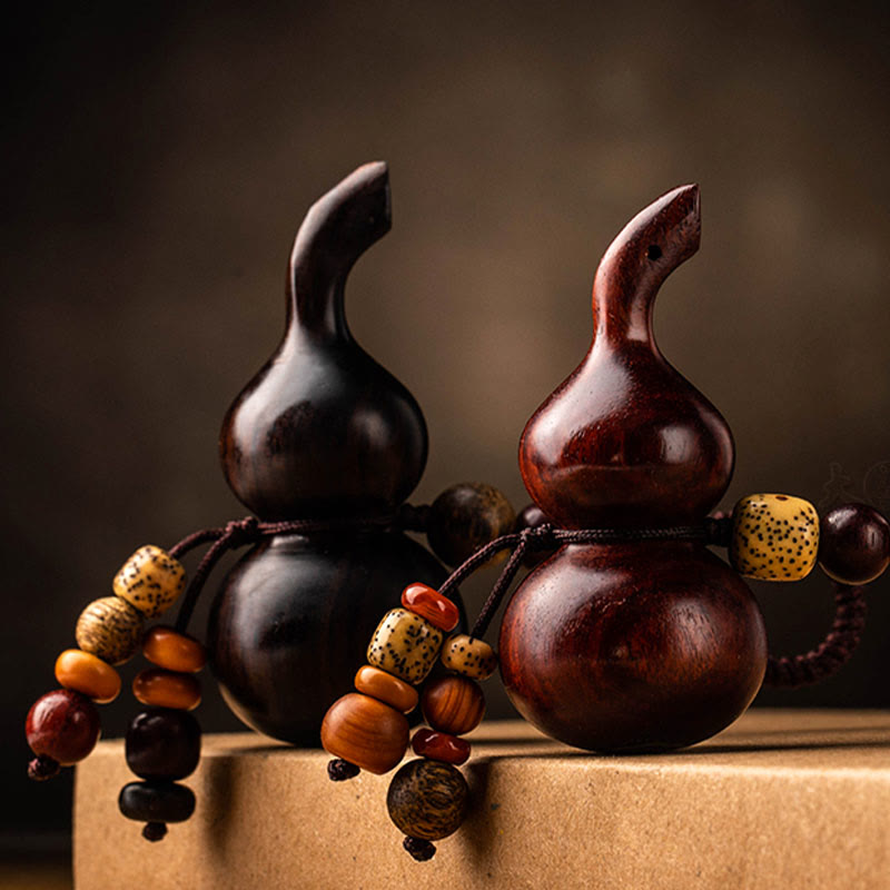 Llavero de protección de la suerte, calabaza de sándalo rojo, hoja pequeña de ébano tibetano