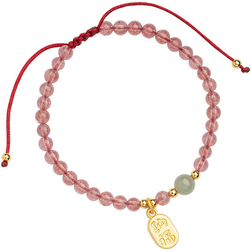 Pulsera con dije curativo de personaje Fu de la suerte, granate, cuarzo, fresa Natural, Buddha Stones