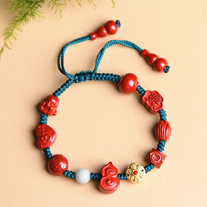 Pulsera de cuerda de bendición de Buda sonriente Om Mani Padme Hum de calabaza de cinabrio Natural