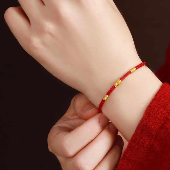Pulsera de cuerda roja con nudo de paz de ocho hilos, cuentas de la suerte de oro 999 con Buddha Stones