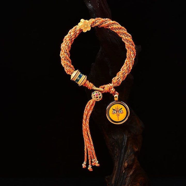 Buddha Stones Tíbet hechas a mano cinco dioses de la riqueza suerte amuleto Thangka rueda de oración flor encanto tejido pulsera de cuerda