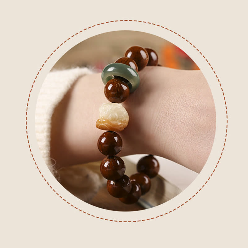 Pulsera de sabiduría de león danzante con semillas de Bodhi moradas con Buddha Stones