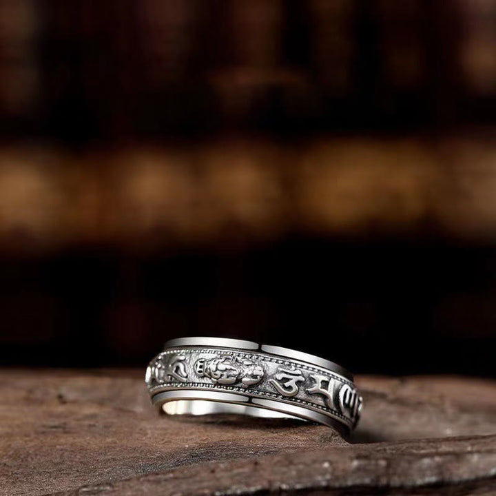 Anillo giratorio con Buddha Stones tibetanas Om Mani Padme Hum PiXiu grabado riqueza suerte
