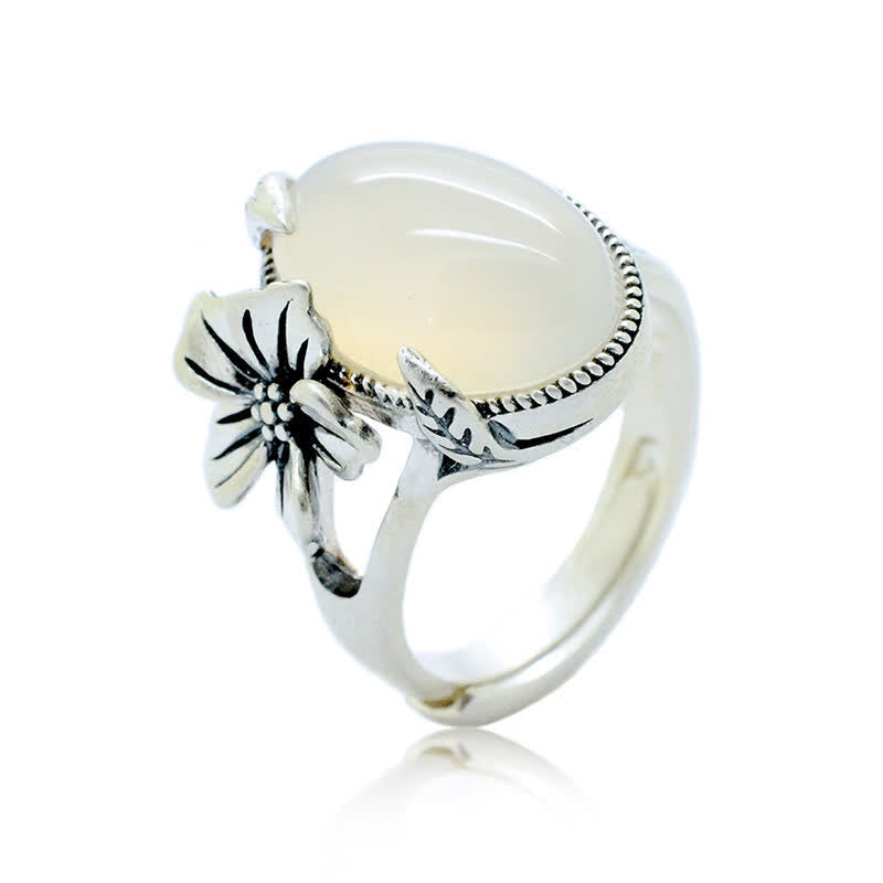 Anillo de armonía positiva de ciruela de calcedonia natural de plata de ley 990