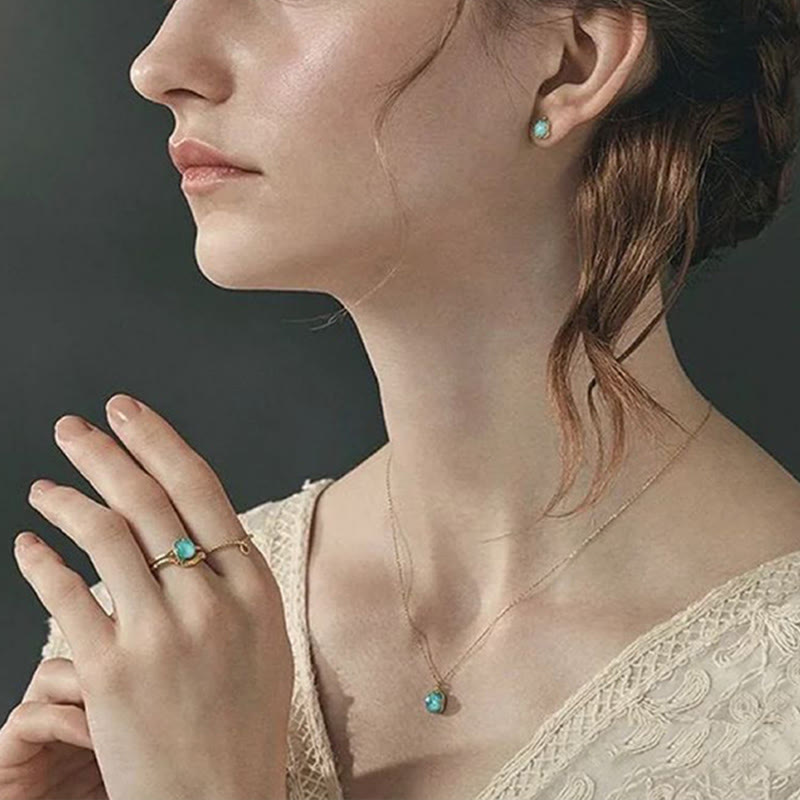 Juego de colgante y collar con anillo de protección chapado en plata de ley 925 con Buddha Stones