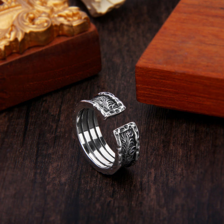 Anillo ajustable de plata de ley 925 con diseño de flor retro de la dinastía Tang