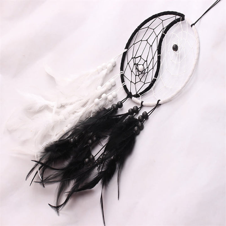 Atrapasueños Yin Yang, red circular con plumas, decoración de equilibrio