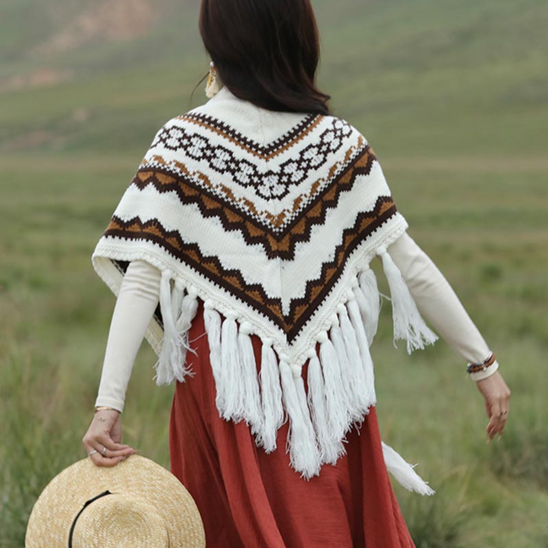 Mantón triangular tibetano con Buddha Stones, borlas a rayas, bufanda de viaje acogedora para invierno
