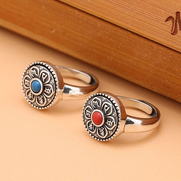 Anillo giratorio de paz con Buddha Stones tibetanas Om Mani Padme Hum