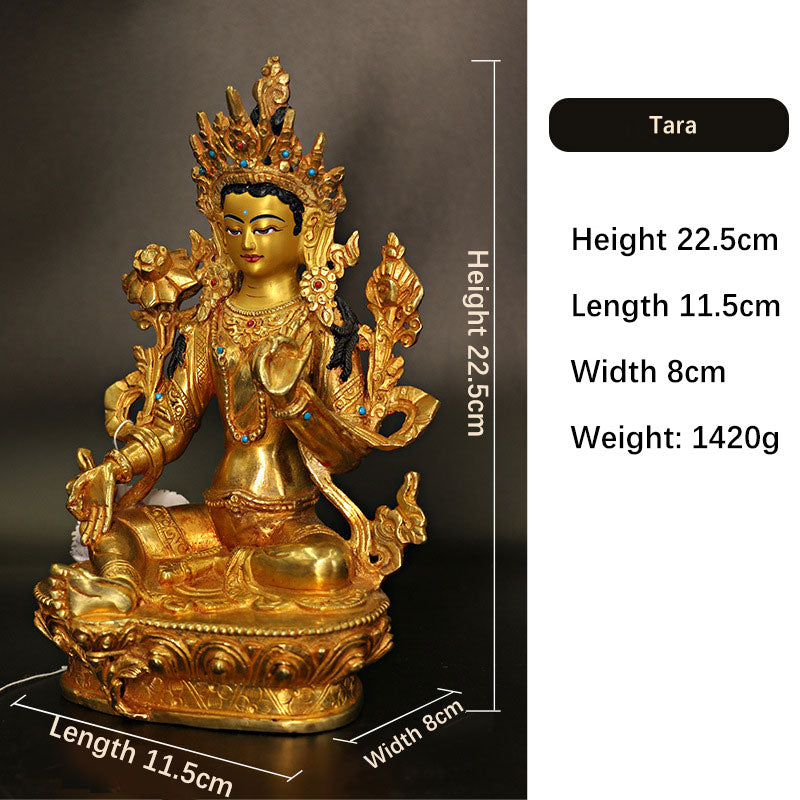 Bodhisattva Tara Chenrezig, protección de Avalokitesvara de cuatro brazos, decoración de estatua chapada en oro y cobre