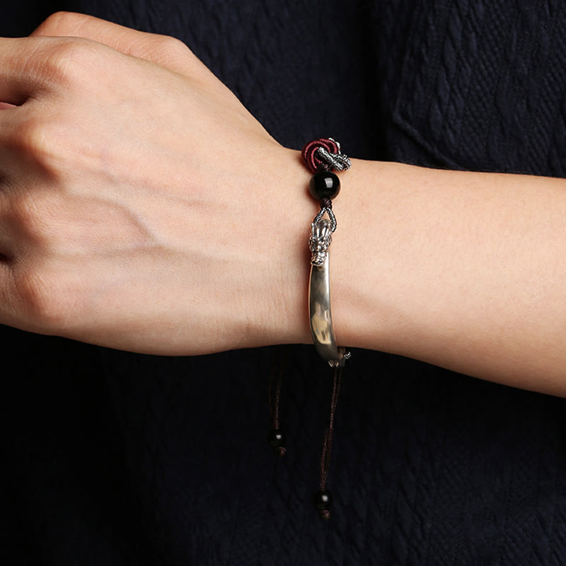 Pulsera trenzada hecha a mano con diseño de dragón auspicioso de plata de ley 925 con Buddha Stones