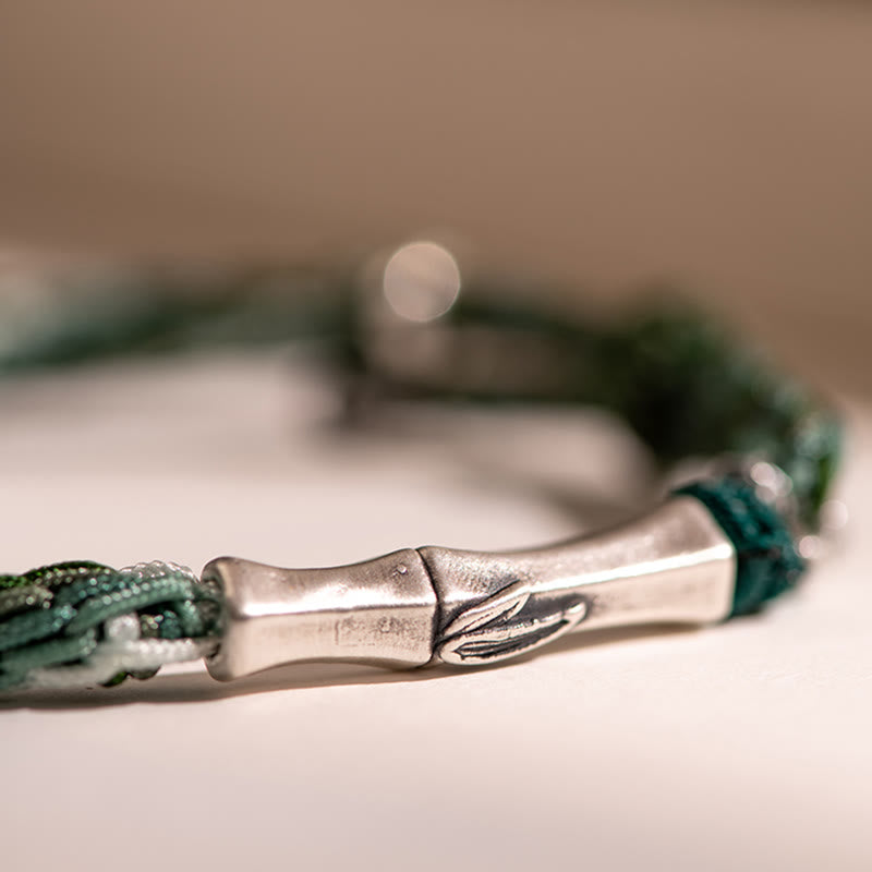Pulsera de hilo de protección de la suerte con nudo de reencarnación de bambú de plata de ley 925