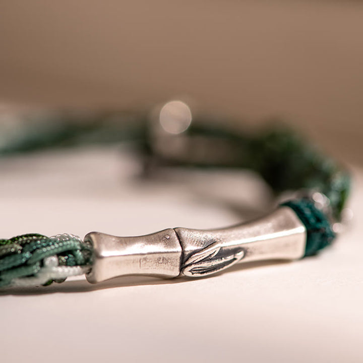 Pulsera de hilo de protección de la suerte con nudo de reencarnación de bambú de plata de ley 925