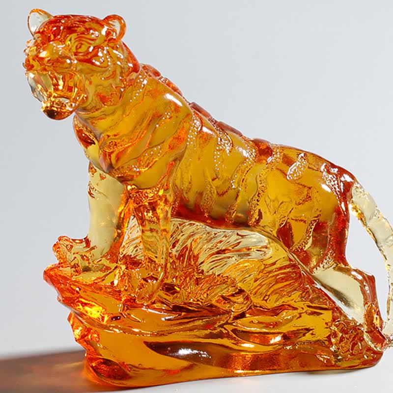 Pieza de arte de tigre de cristal Liuli hecha a mano, protección para decoración del hogar