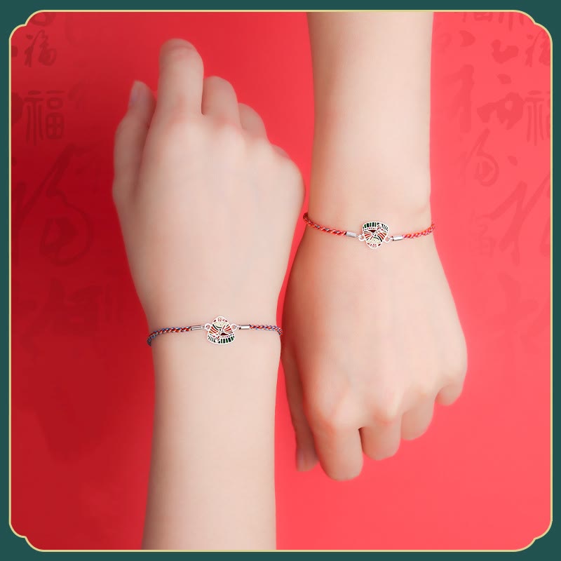 Pulsera hecha a mano multicolor con Buddha Stones de plata de ley 925 con patrón Zongzi de la suerte