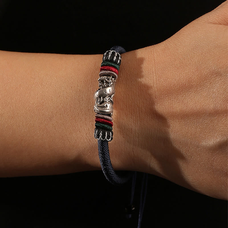 Pulsera de cuerda de la suerte del dragón auspicioso del año del dragón de plata de ley 925 hecha a mano con Buddha Stones