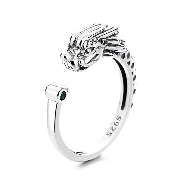 Anillo de metal ajustable con protección de la suerte del Año del Dragón de plata de ley 925 con Buddha Stones