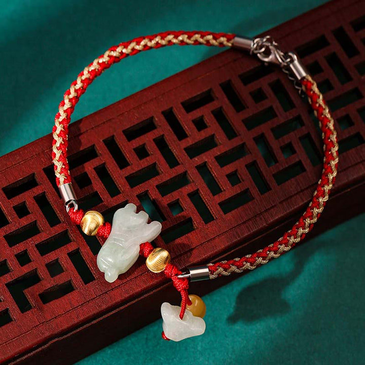 Tobillera con pulsera de hilo rojo de prosperidad de Jade del zodíaco chino con Buddha Stones