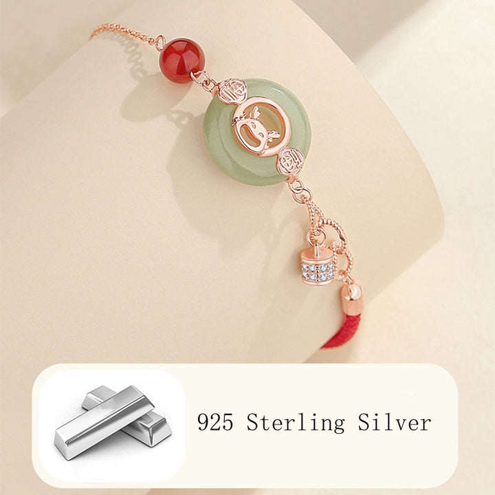 ❗❗❗Una venta flash: Buddha Stones, año del dragón, plata de ley 925, hebilla de paz de jade hetiano, pulsera de la suerte con personaje de dragón riendo Fu