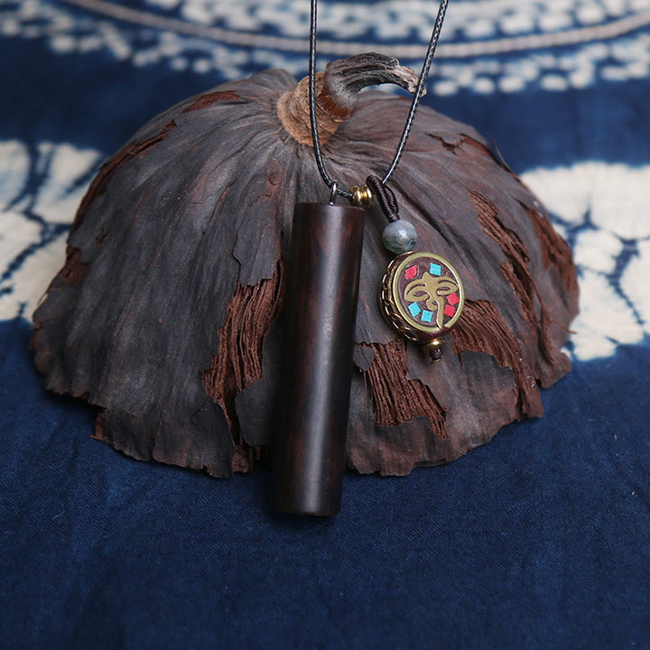 Colgante de collar de paz y calma con cuentas Dzi de madera de ébano tibetano
