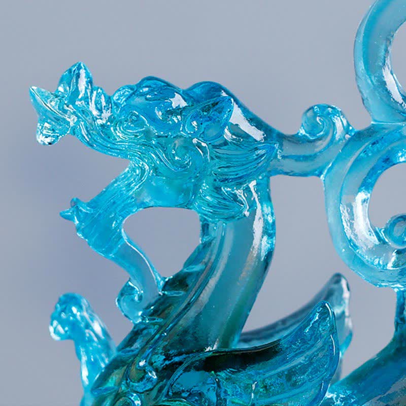 Buddha Stones Feng Shui, cuatro símbolos, dragón azul, pieza de arte de cristal Liuli hecha a mano, decoración para el hogar y la Oficina