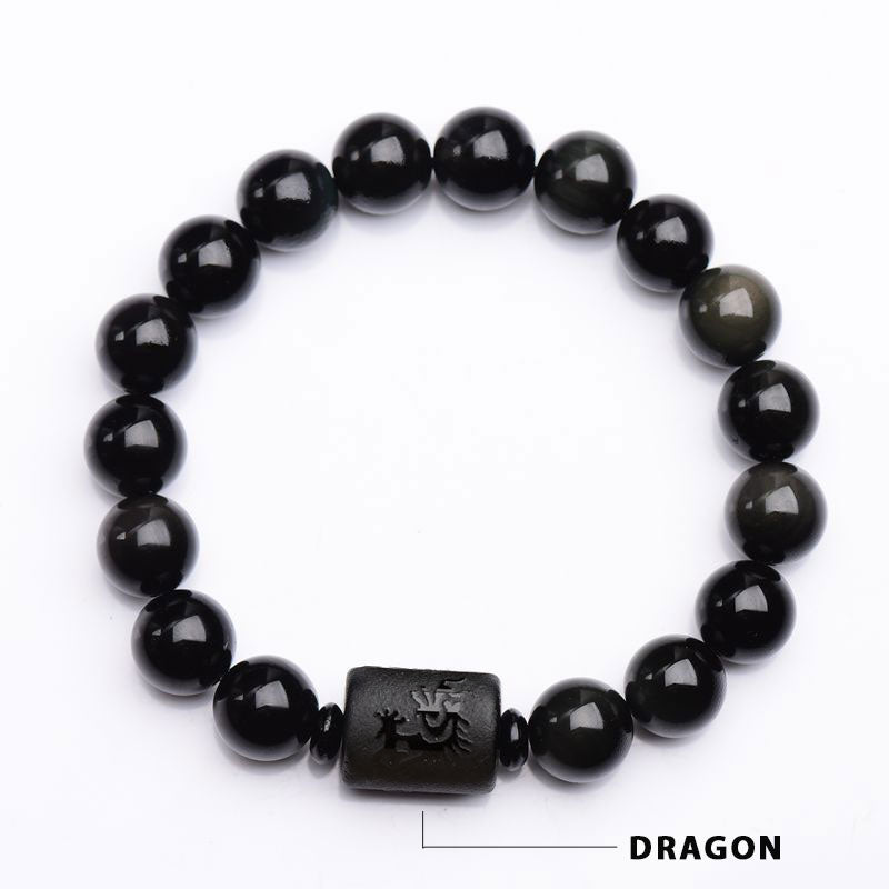 Pulsera de dragón fénix de obsidiana negra para limpieza del alma con Buddha Stones