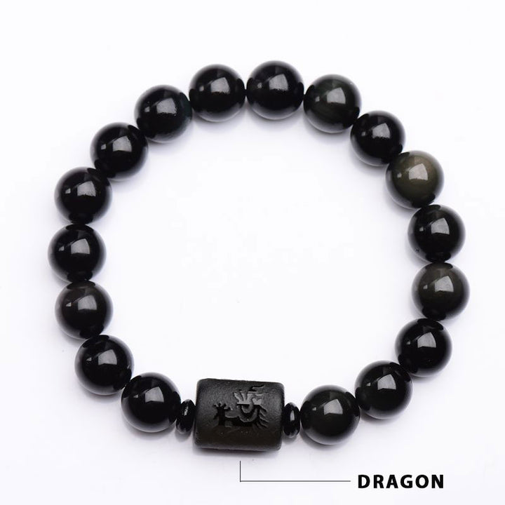 Pulsera de dragón fénix de obsidiana negra para limpieza del alma con Buddha Stones