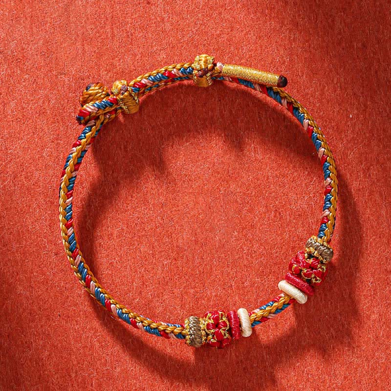 Pulsera de hilo trenzado de la suerte de color Dunhuang hecha a mano con Buddha Stones