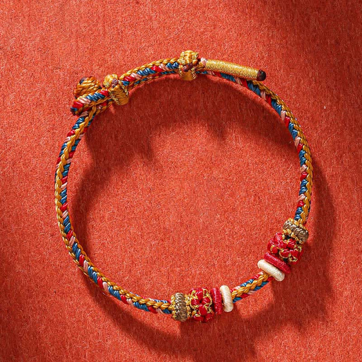 Pulsera de hilo trenzado de la suerte de color Dunhuang hecha a mano con Buddha Stones