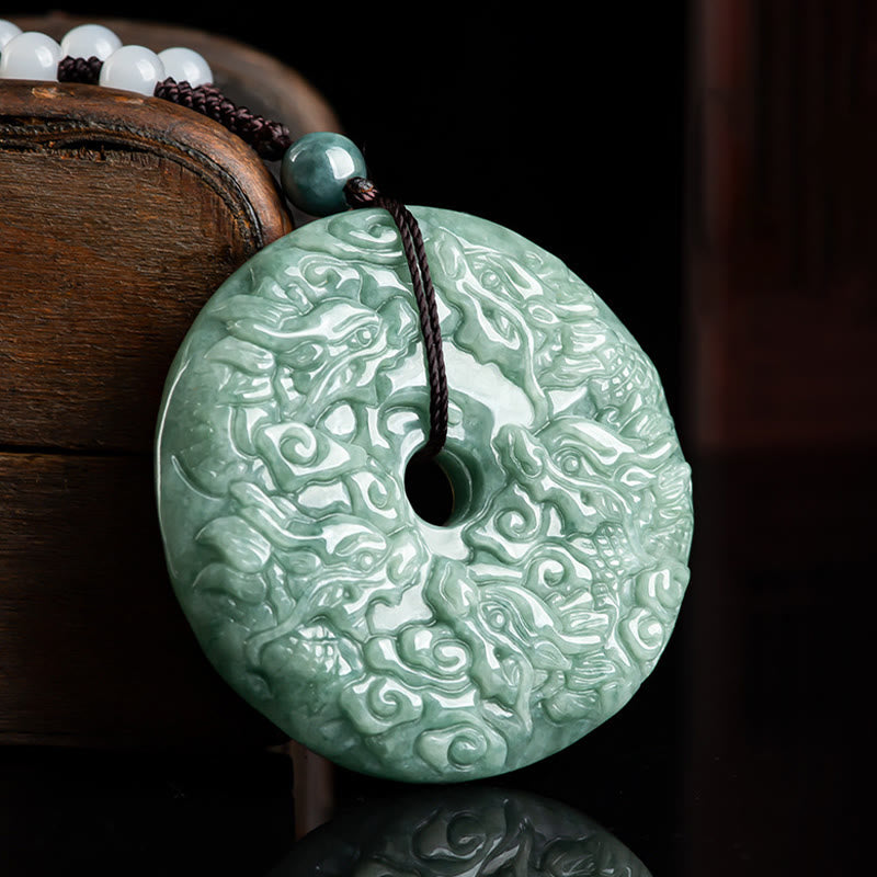 Buddha Stones Año del Dragón Jade Natural Nueve Dragones Paz Hebilla Collar Colgante de Protección