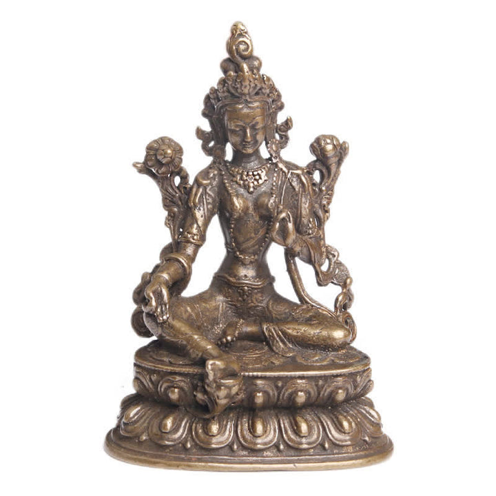 Bodhisattva Tara Verde Calma Esperanza Estatua Decoración de Cobre