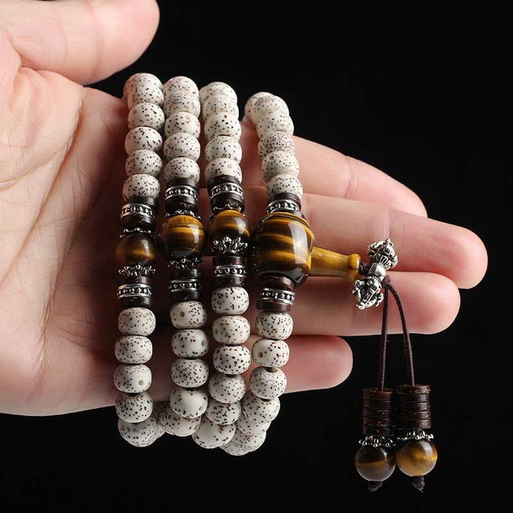 Pulsera de paz con semillas de Bodhi, ojo de tigre tibetano hecho a mano con Buddha Stones